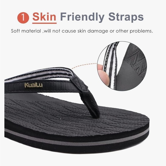 KuaiLu NEW Black Lightweight Yoga Mat Arch Support Flip Flops Size 8 - Picture 2 of 7